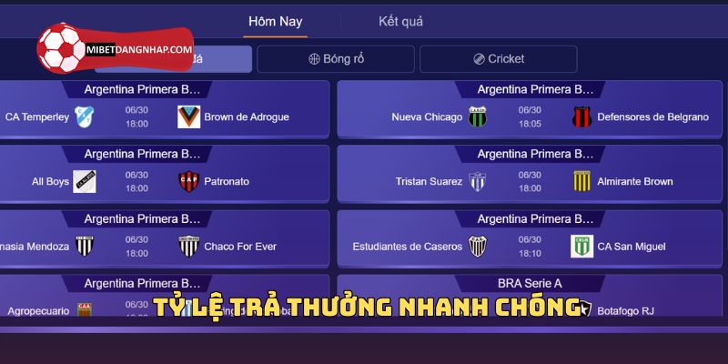 Mibet cược thể thao trả thưởng tỷ lệ cao